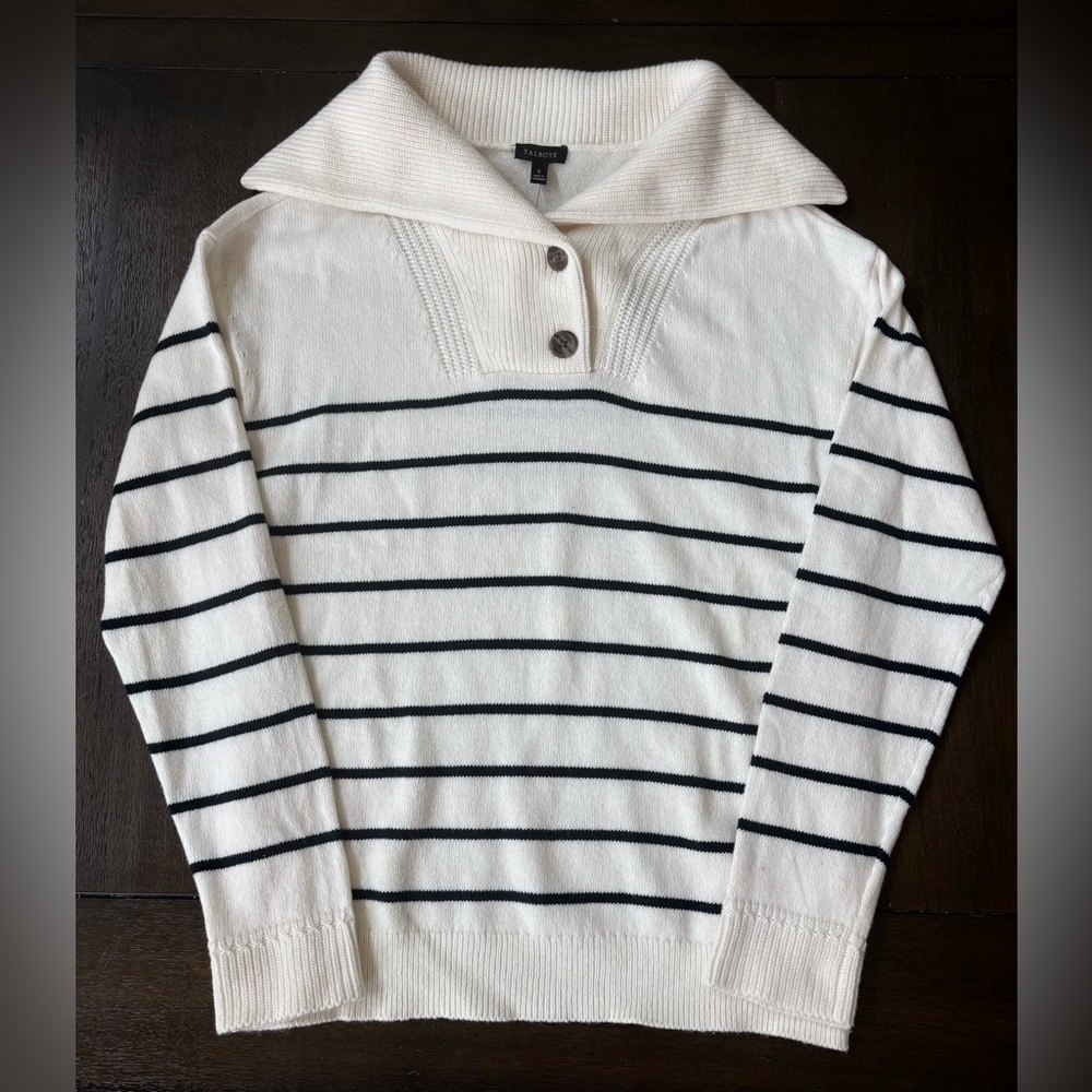 NWT Talbots Striped Shawl Collar Knit Sweater Small Nautical Preppy‎ Classic